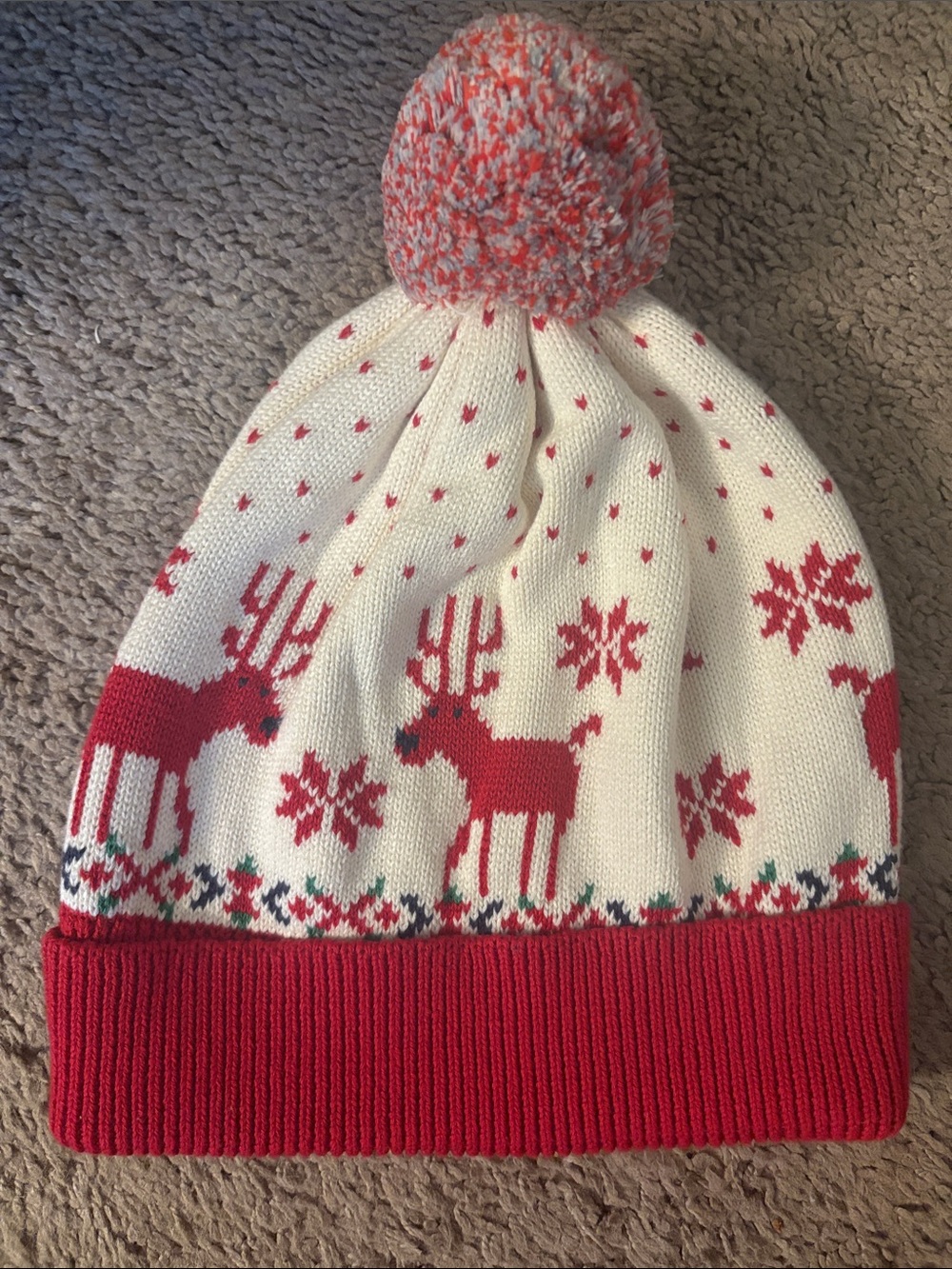 Red & White Reindeer Pom Beanie- Hanna Andersson Accessories